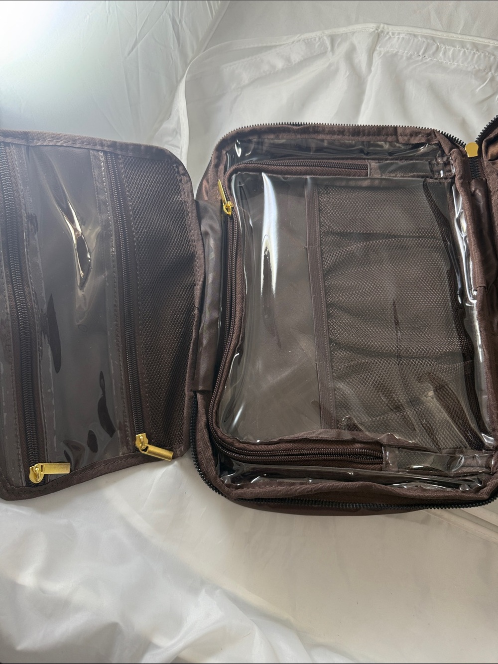 Joy Mangano Shimmering Brown Cosmetic Tote with Gold Plate - Picture 3 of 11